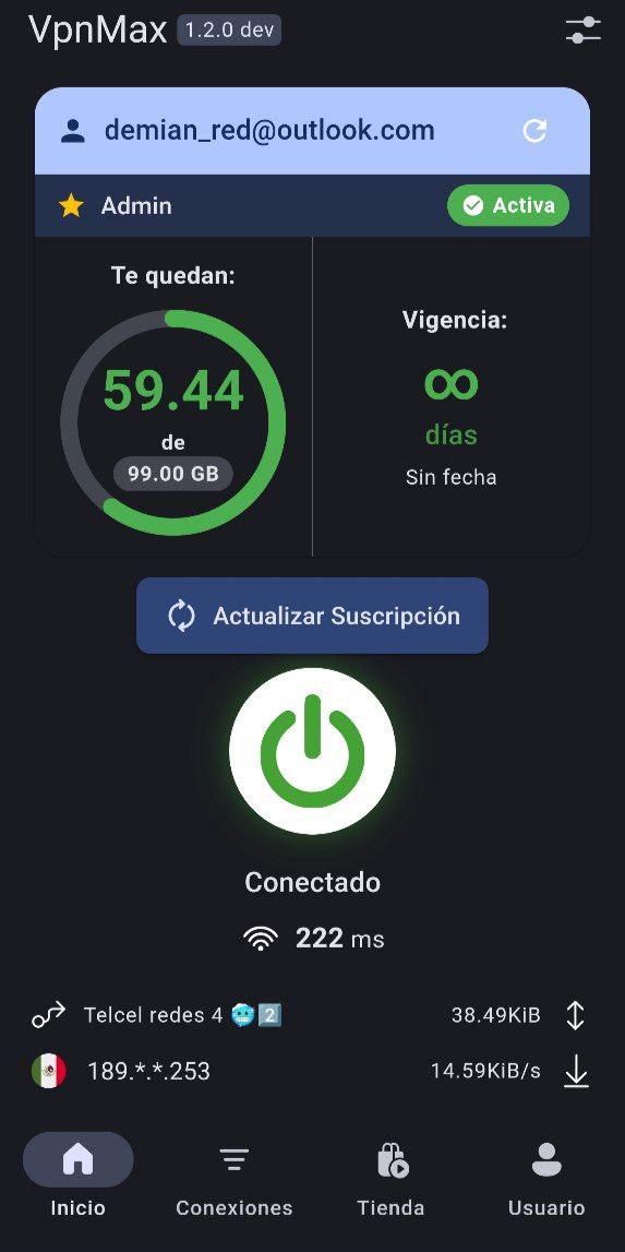 Pantalla de VPN Max